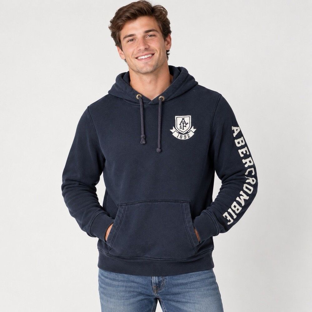 Abercrombie & Fitch Hoodie Men Size Medium Black Muscle Embroidered Y2K Vtg